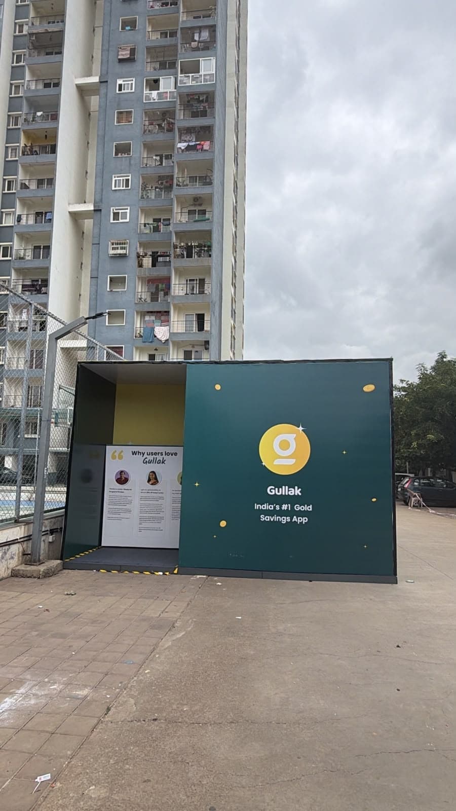 Gullak 16x20 ft walkthrough pavilion with Candeur Landmark residential tower backdrop