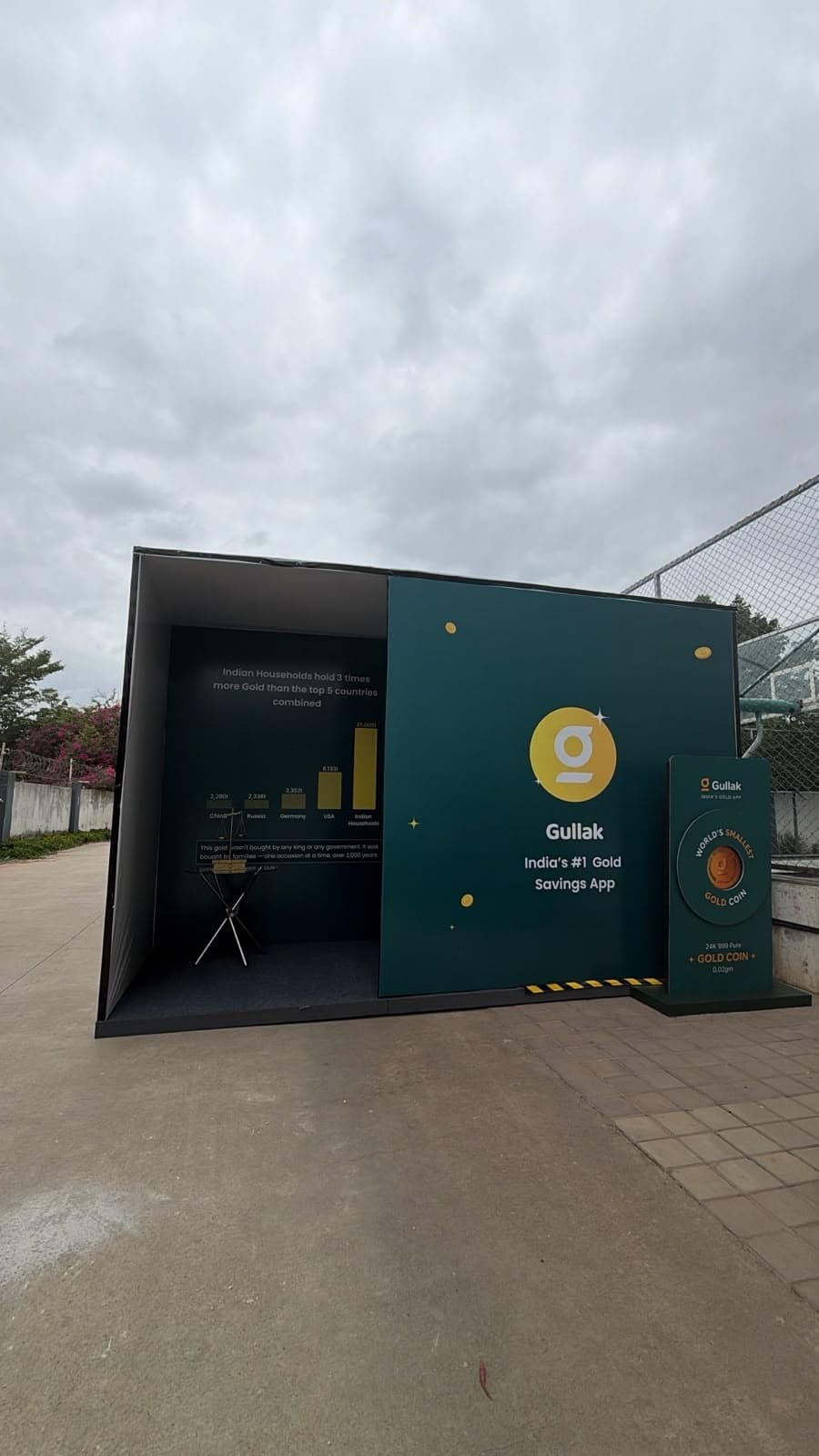 Full exterior perspective of the Gullak Gold Maze experiential pavilion at Candeur Landmark